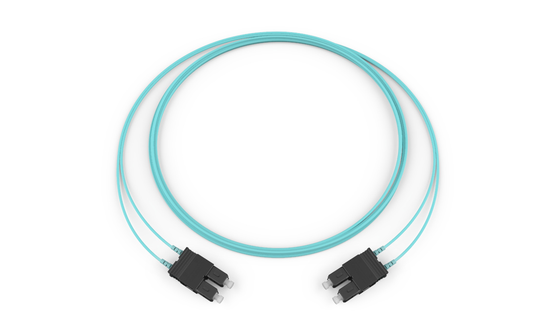 Standard SC Duplex MM / Standard SC Duplex MM, OM4 50um, 2F, Zipcord Riser, Standard Aqua Jacket 6 Feet